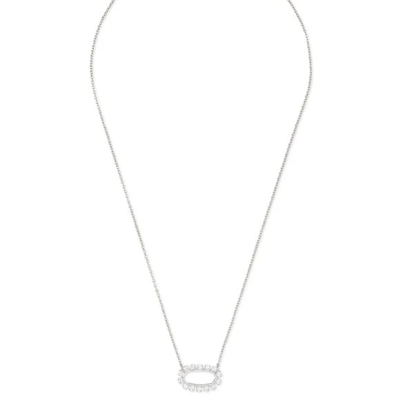 NWT Kendra Scott Elisa Open Frame Crystal Pendant Necklace in Silver - Picture 3 of 7